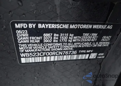 2024 BMW Ix xDrive50 z USA, uszkodzony, nr VIN WB523CF00RCN76736